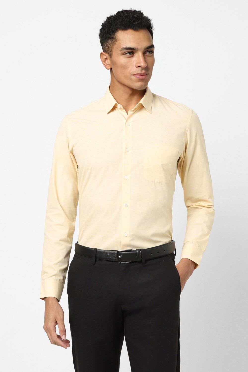 Men Yellow Slim Fit Formal Full Sleeves Formal Shirt