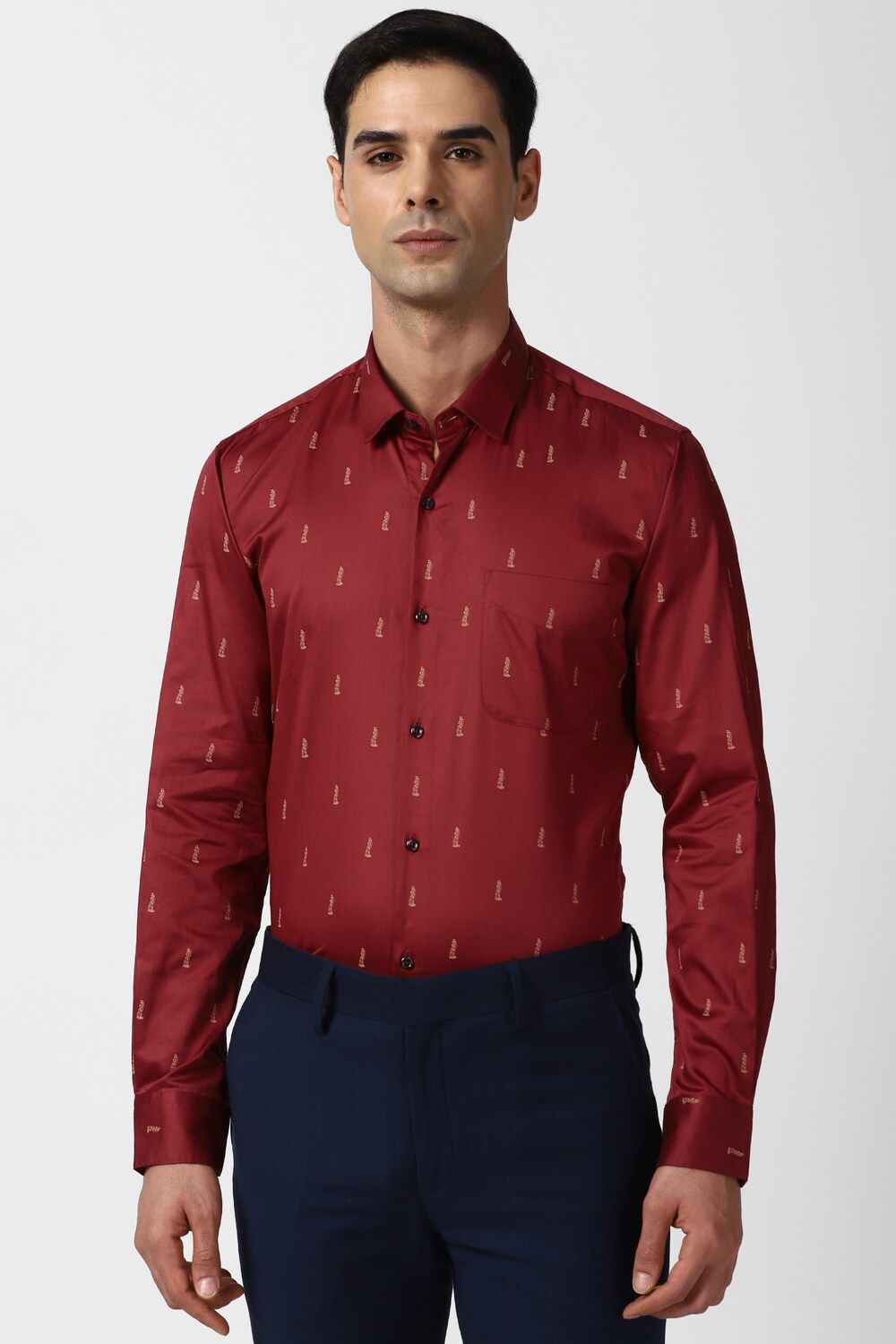 Men Maroon Slim Fit Formal Full Sleeves Formal Shirt