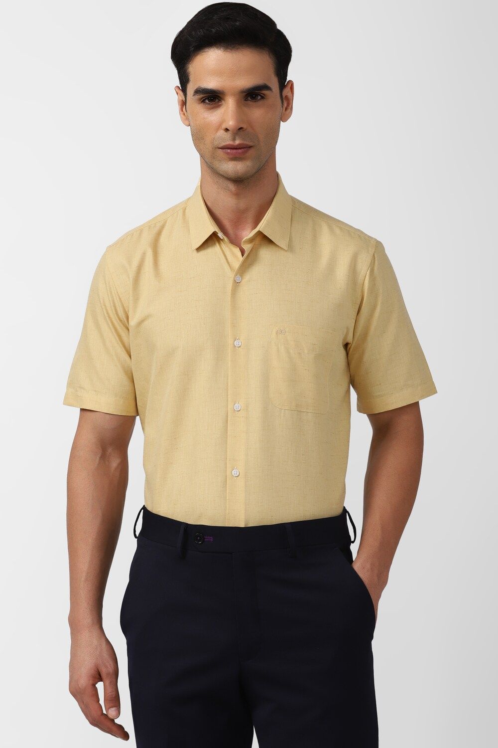 Men Yellow Regular Fit Formal Half Sleeves Formal Shirt