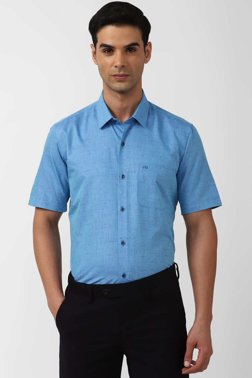 Men Blue Regular Fit Formal Half Sleeves Formal Shirt