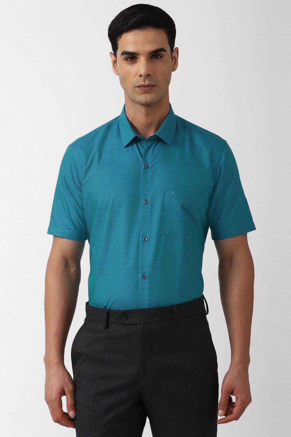 Men Blue Regular Fit Formal Half Sleeves Formal Shirt
