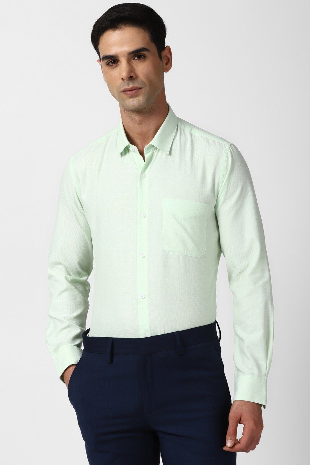 Men Green Slim Fit Formal Full Sleeves Formal Shirt