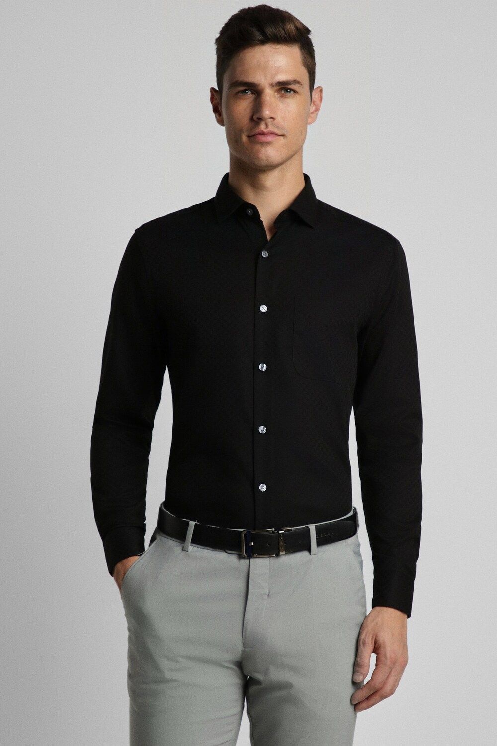 Men Black Slim Fit Formal Full Sleeves Formal Shirt