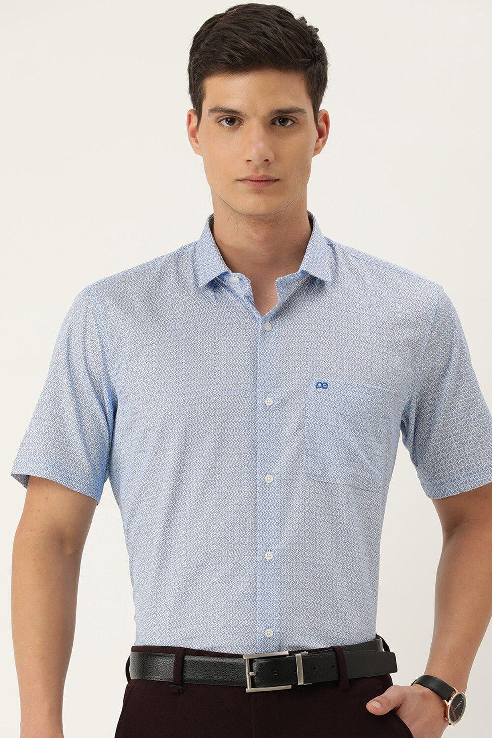 Men Blue Slim Fit Formal Half Sleeves Formal Shirt