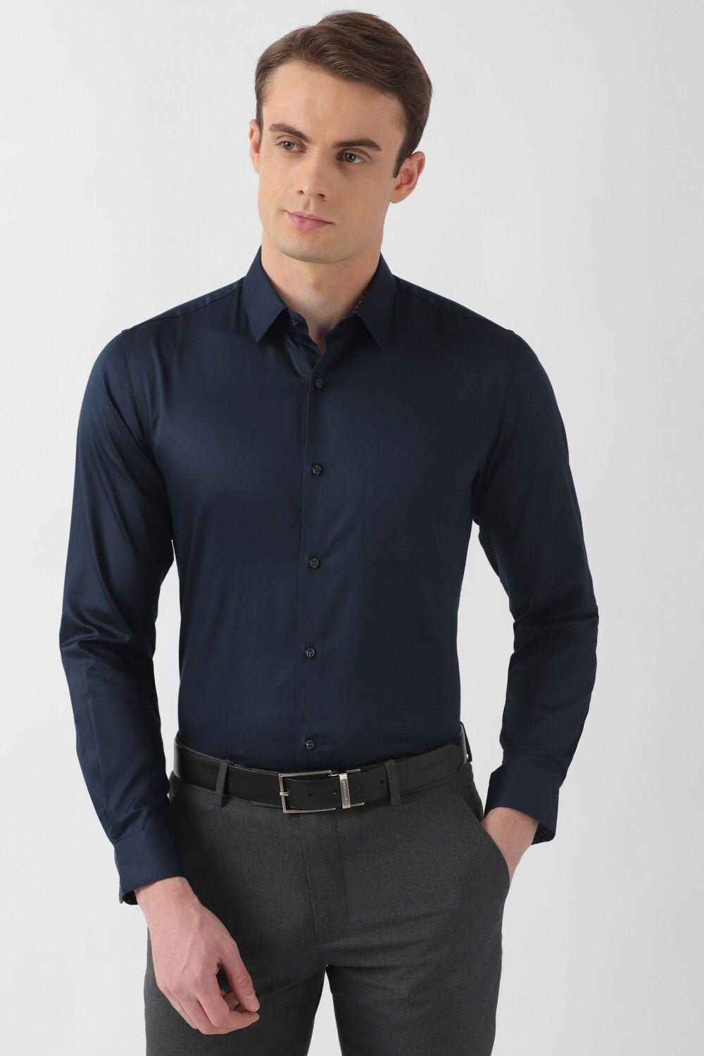 Men Navy Slim Fit Formal Full Sleeves Formal Shirt