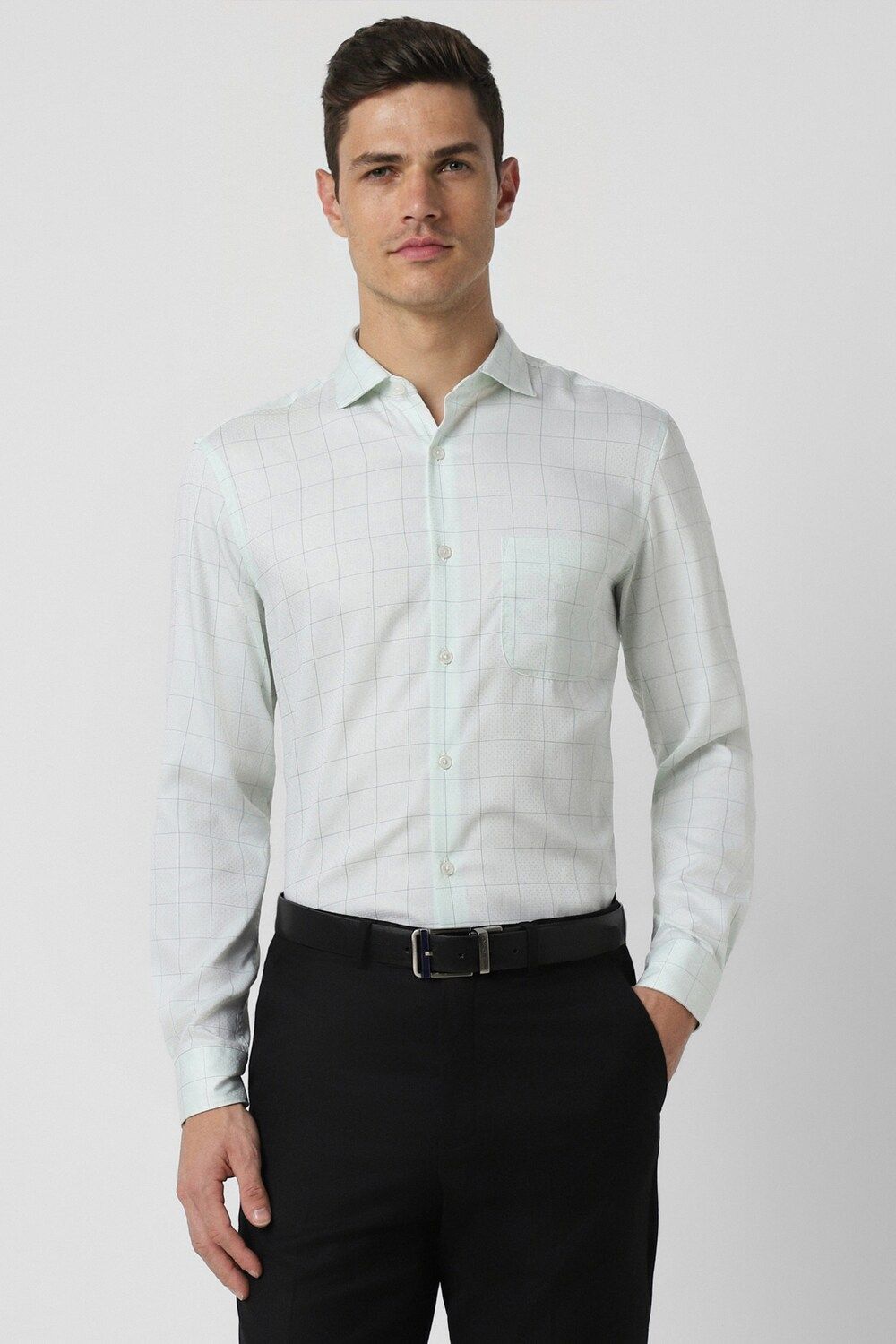 Men Green Slim Fit Formal Full Sleeves Formal Shirt
