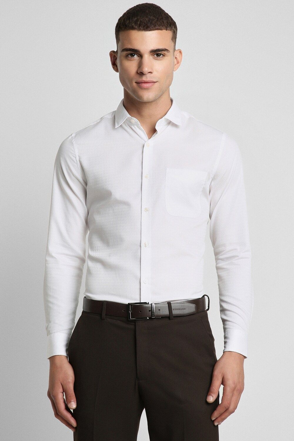 Men White Slim Fit Formal Full Sleeves Formal Shirt