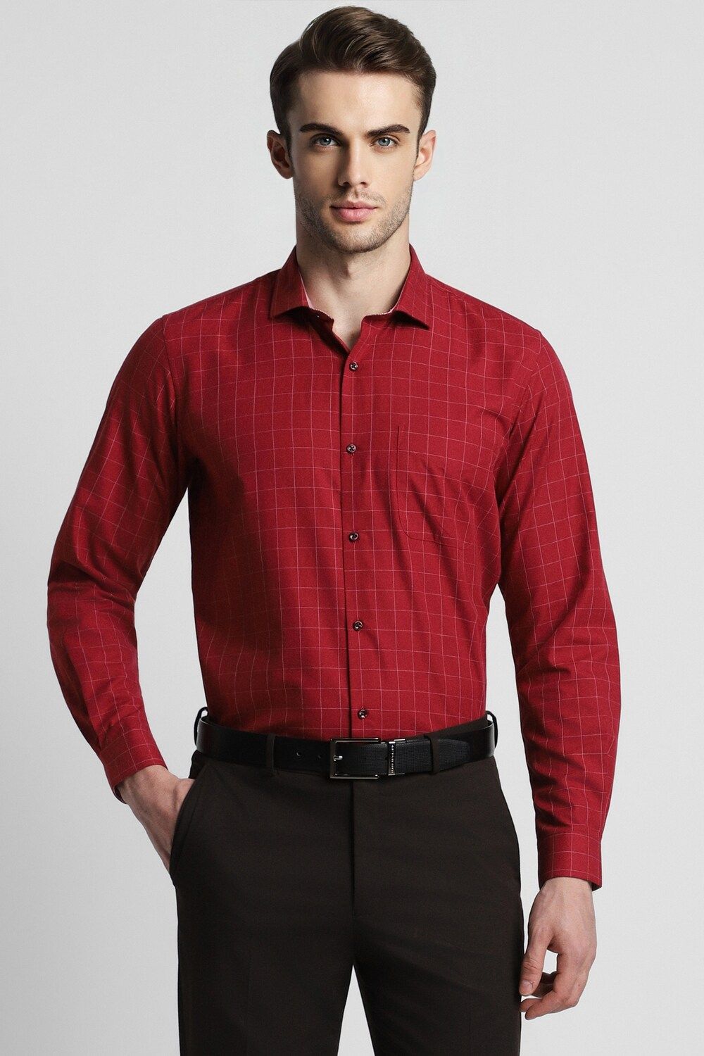 Men Red Slim Fit Formal Full Sleeves Formal Shirt