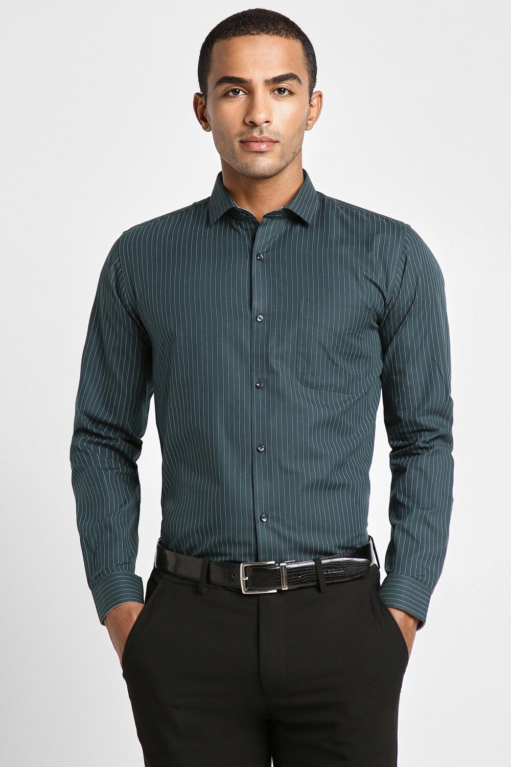 Men Green Slim Fit Formal Full Sleeves Formal Shirt