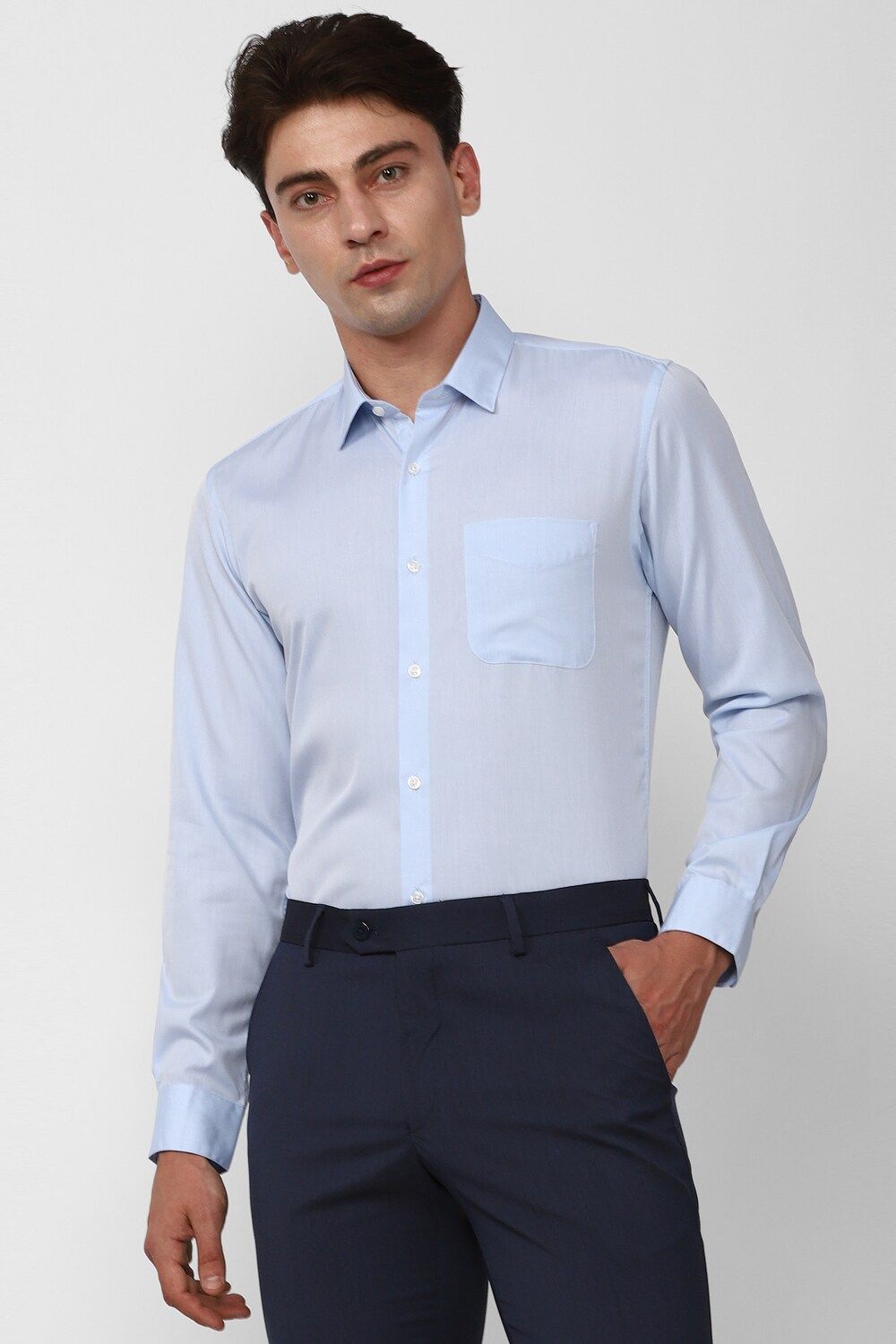 Men Blue Slim Fit Formal Full Sleeves Formal Shirt