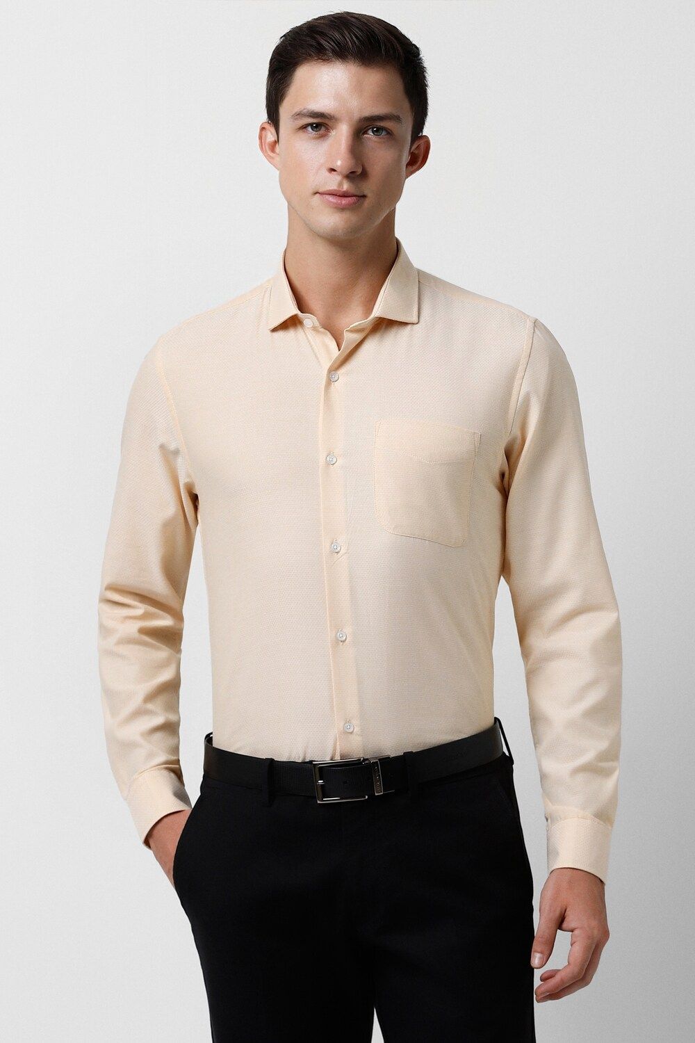Men Beige Slim Fit Formal Full Sleeves Formal Shirt