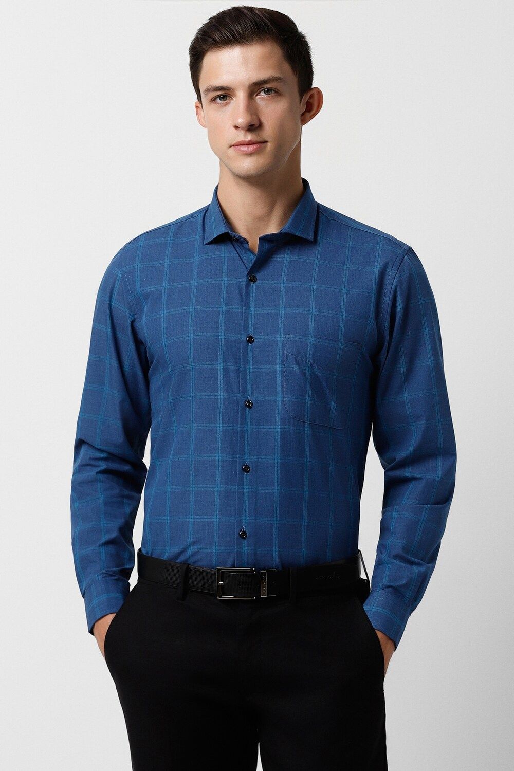 Men Blue Slim Fit Formal Full Sleeves Formal Shirt