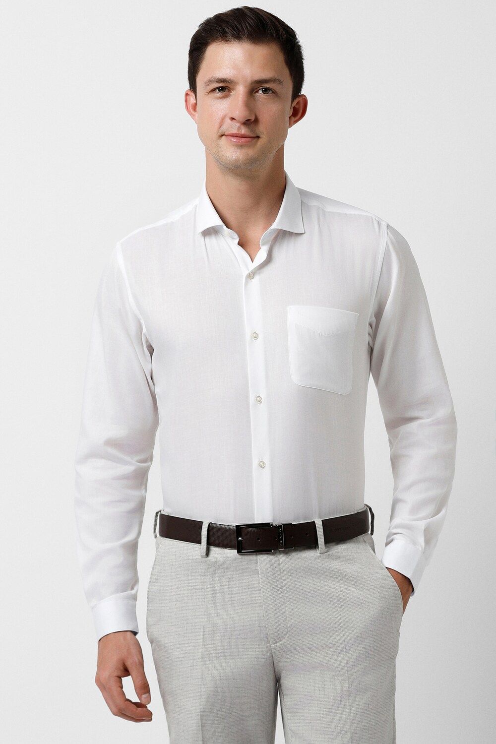 Men White Slim Fit Formal Full Sleeves Formal Shirt