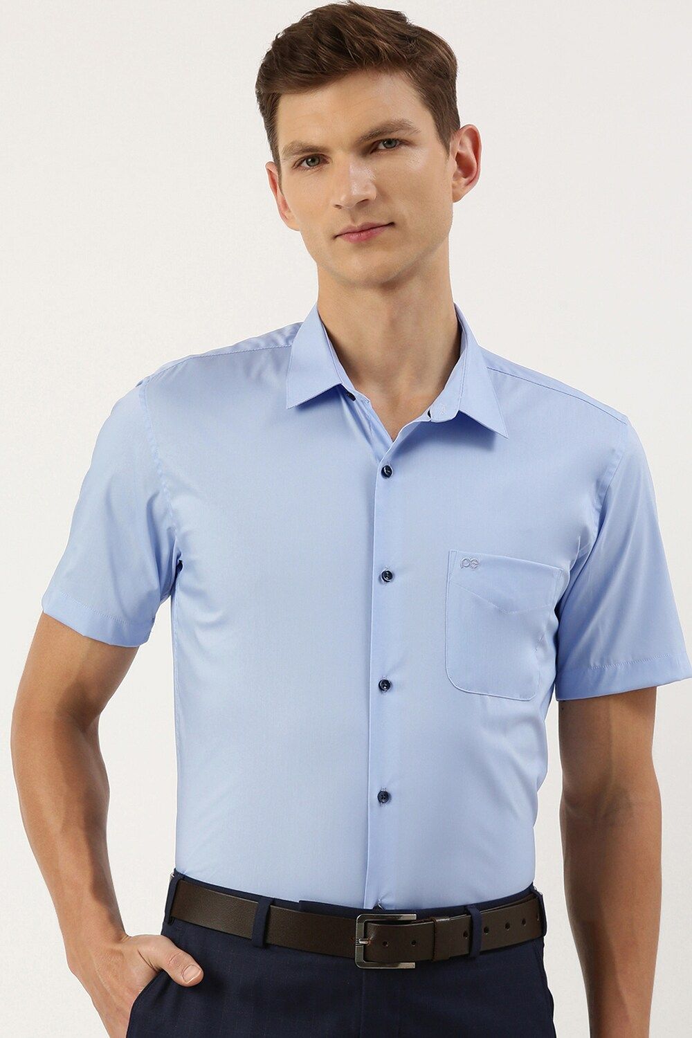 Men Blue Slim Fit Formal Half Sleeves Formal Shirt