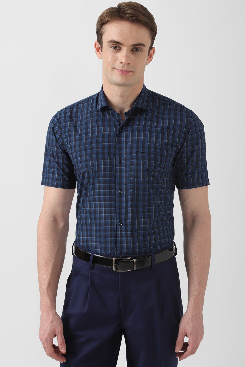 Men Navy Regular Fit Formal Half Sleeves Formal Shirt