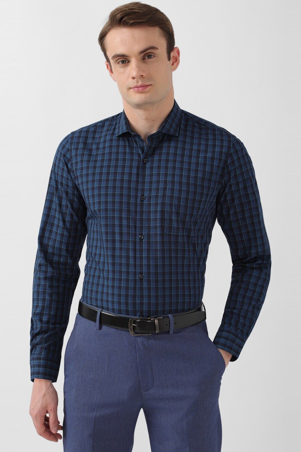 Men Navy Slim Fit Formal Full Sleeves Formal Shirt