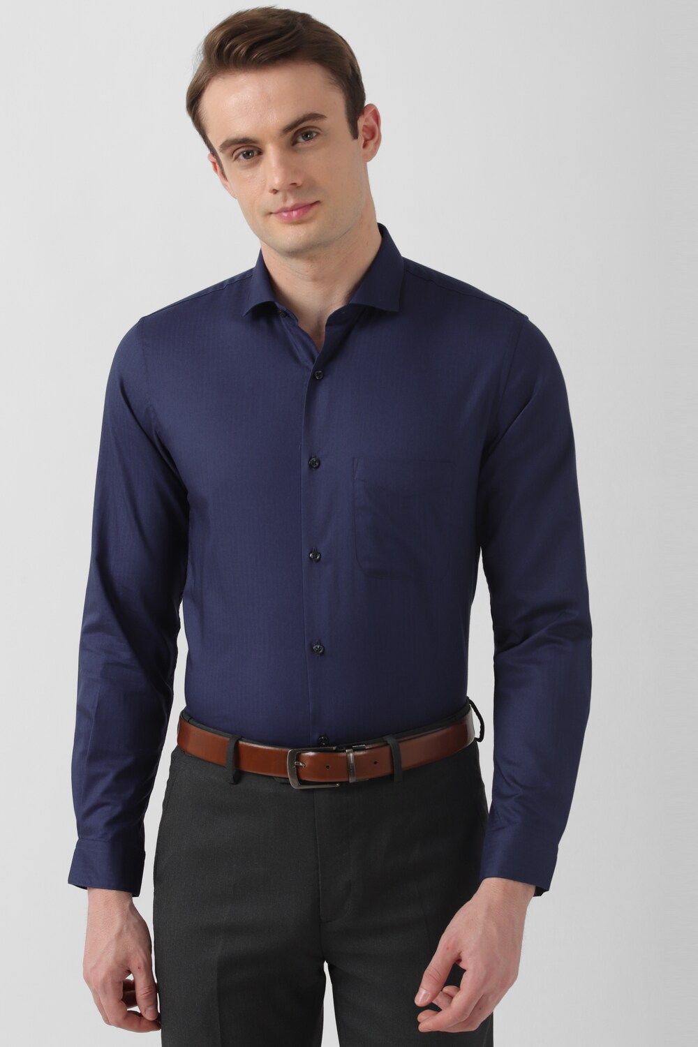 Men Navy Slim Fit Formal Full Sleeves Formal Shirt