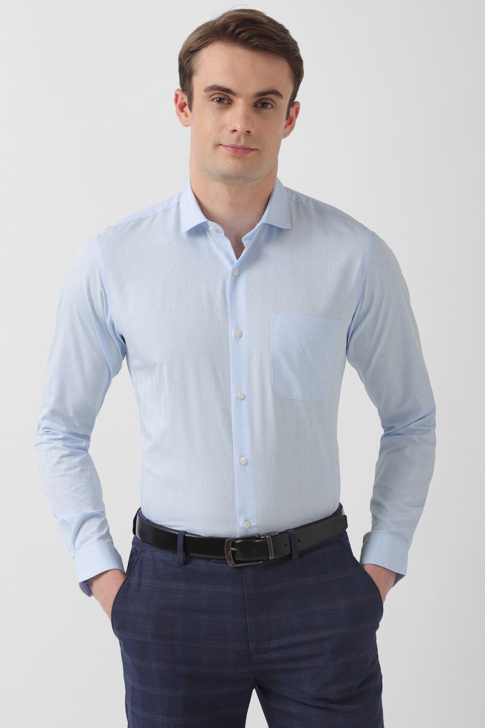 Men Blue Slim Fit Formal Full Sleeves Formal Shirt