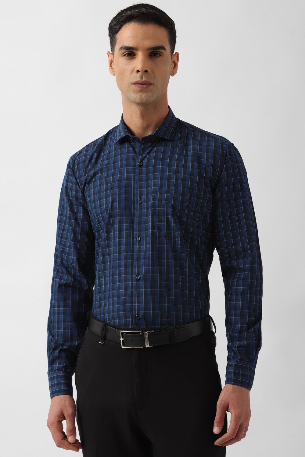 Men Navy Regular Fit Formal Full Sleeves Formal Shirt