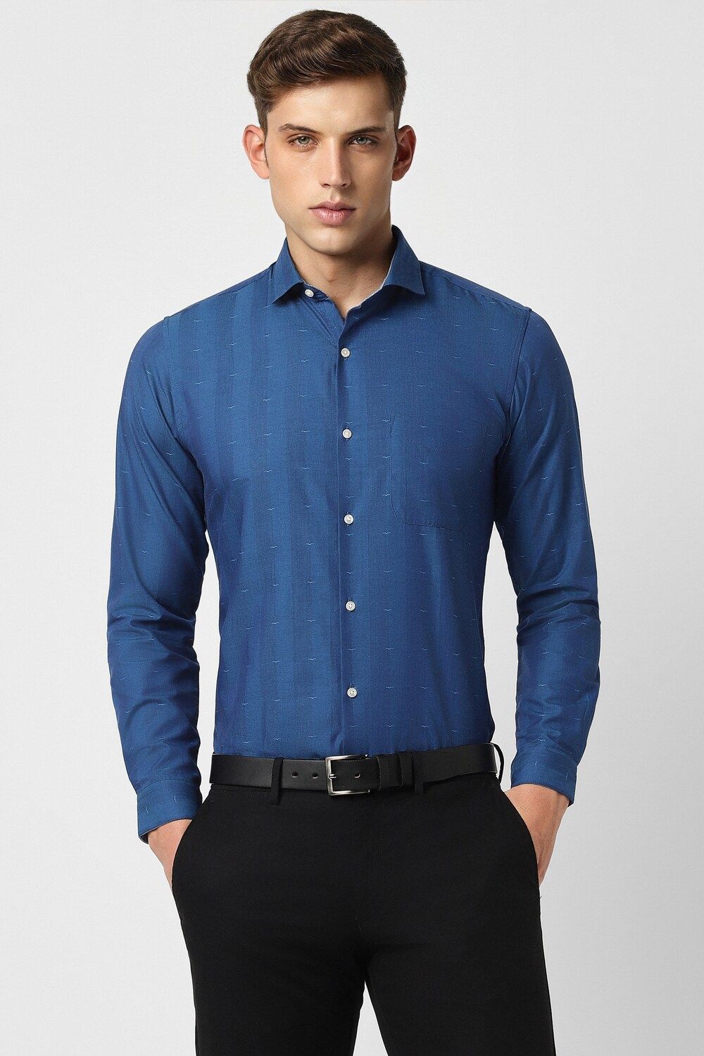 Men Blue Slim Fit Formal Full Sleeves Formal Shirt