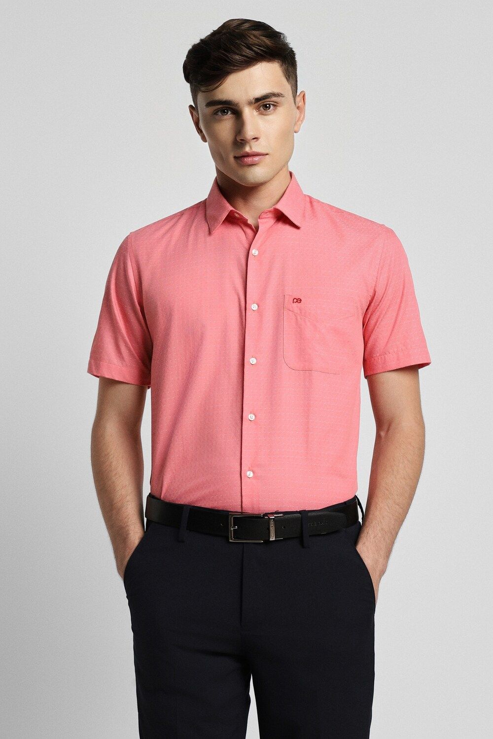 Men Pink Slim Fit Formal Half Sleeves Formal Shirt