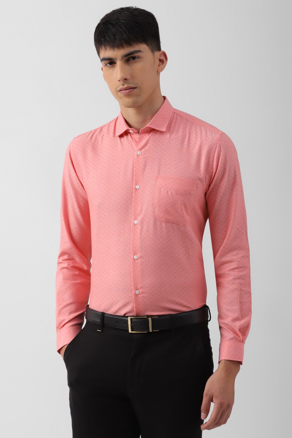 Men Peach Regular Fit Formal Full Sleeves Formal Shirt