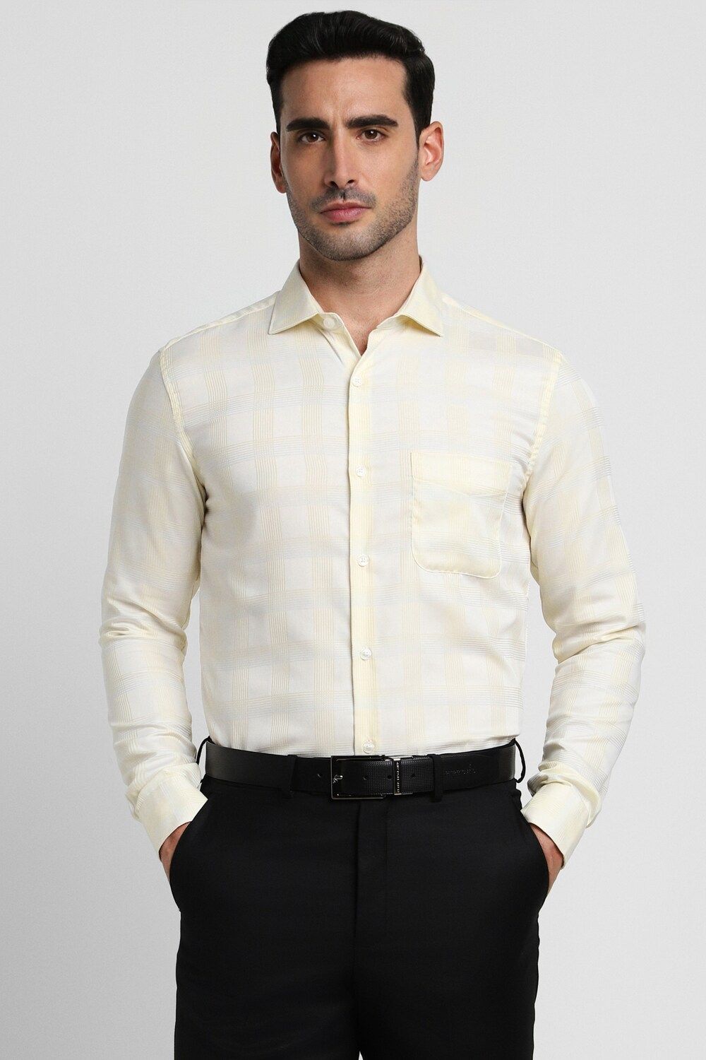 Men Yellow Slim Fit Formal Full Sleeves Formal Shirt