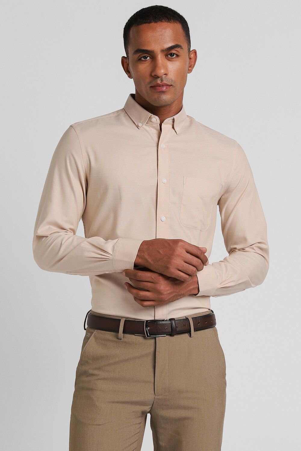 Men Cream Slim Fit Formal Full Sleeves Formal Shirt