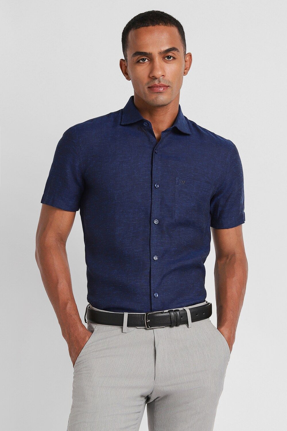 Men Navy Slim Fit Formal Half Sleeves Formal Shirt