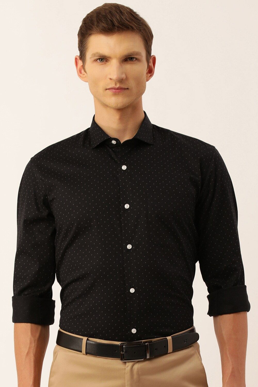 Men Black Regular Fit Formal Full Sleeves Formal Shirt
