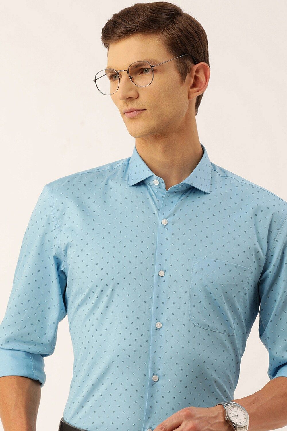 Men Blue Regular Fit Formal Full Sleeves Formal Shirt