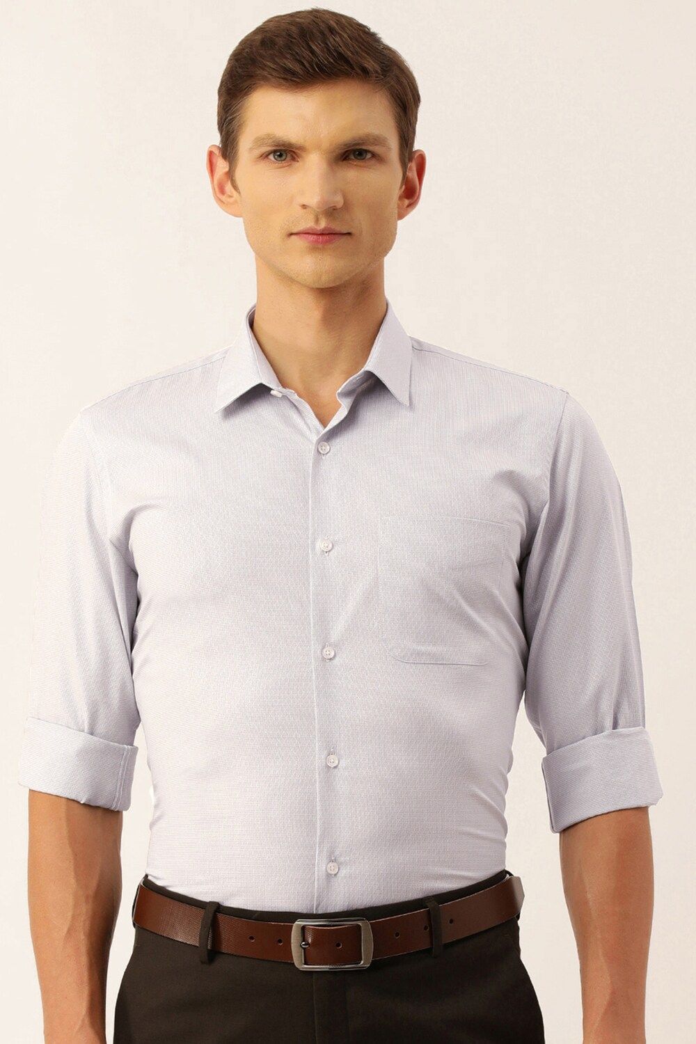 Men Grey Slim Fit Formal Full Sleeves Formal Shirt