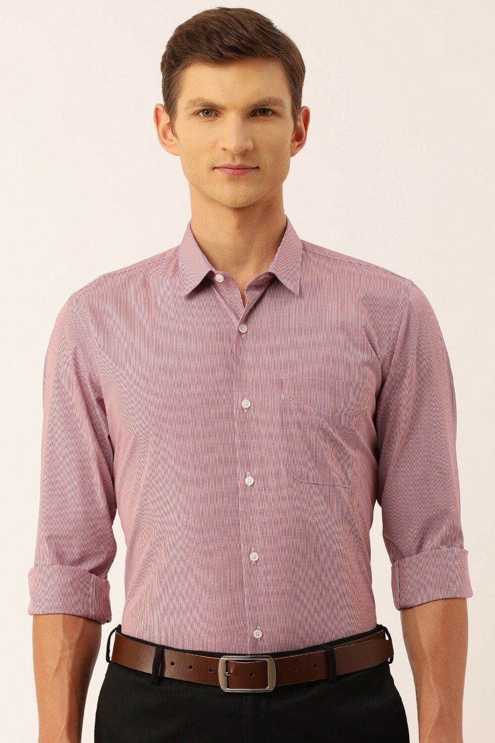 Men Pink Slim Fit Formal Full Sleeves Formal Shirt