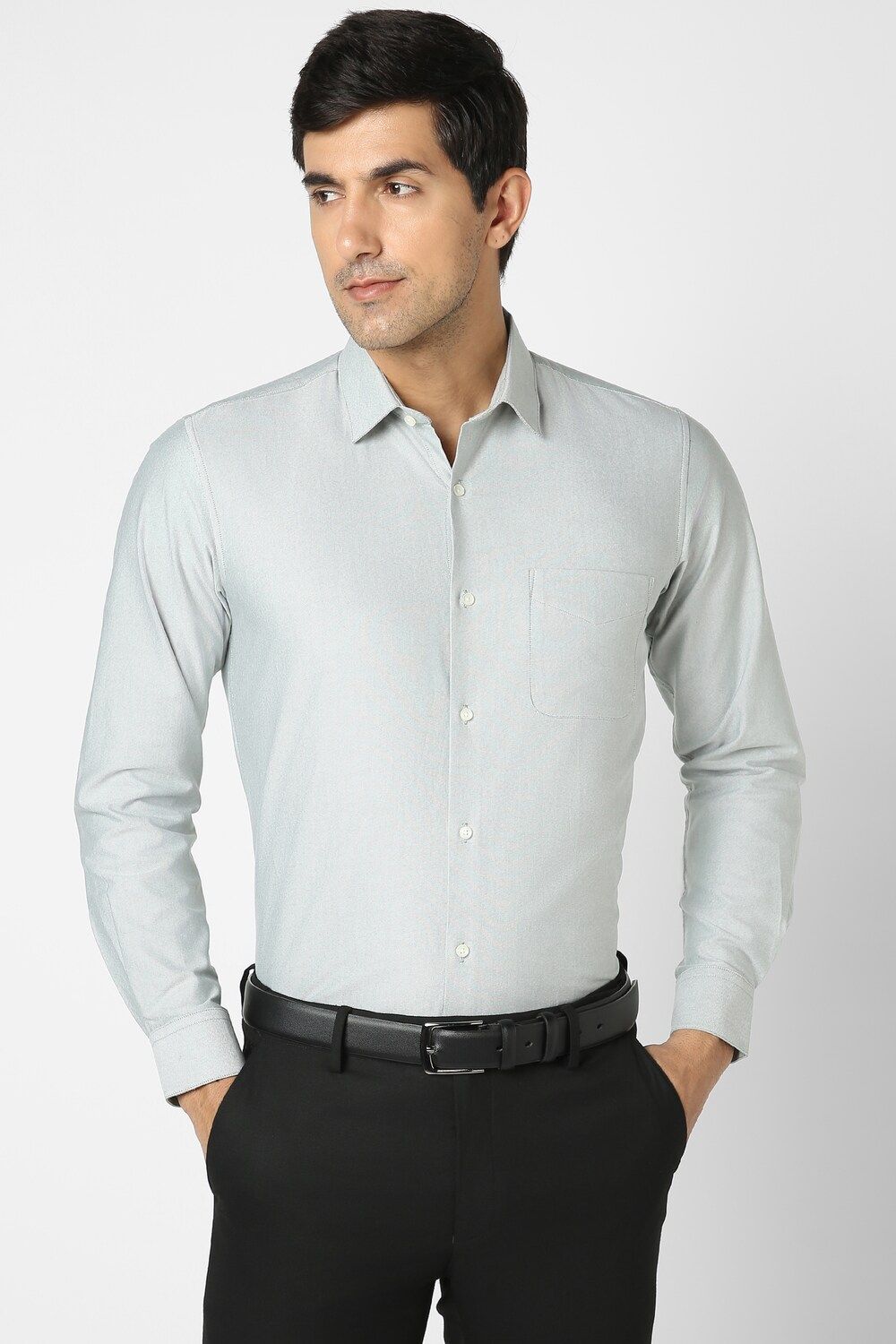 Men Grey Regular Fit Formal Full Sleeves Formal Shirt
