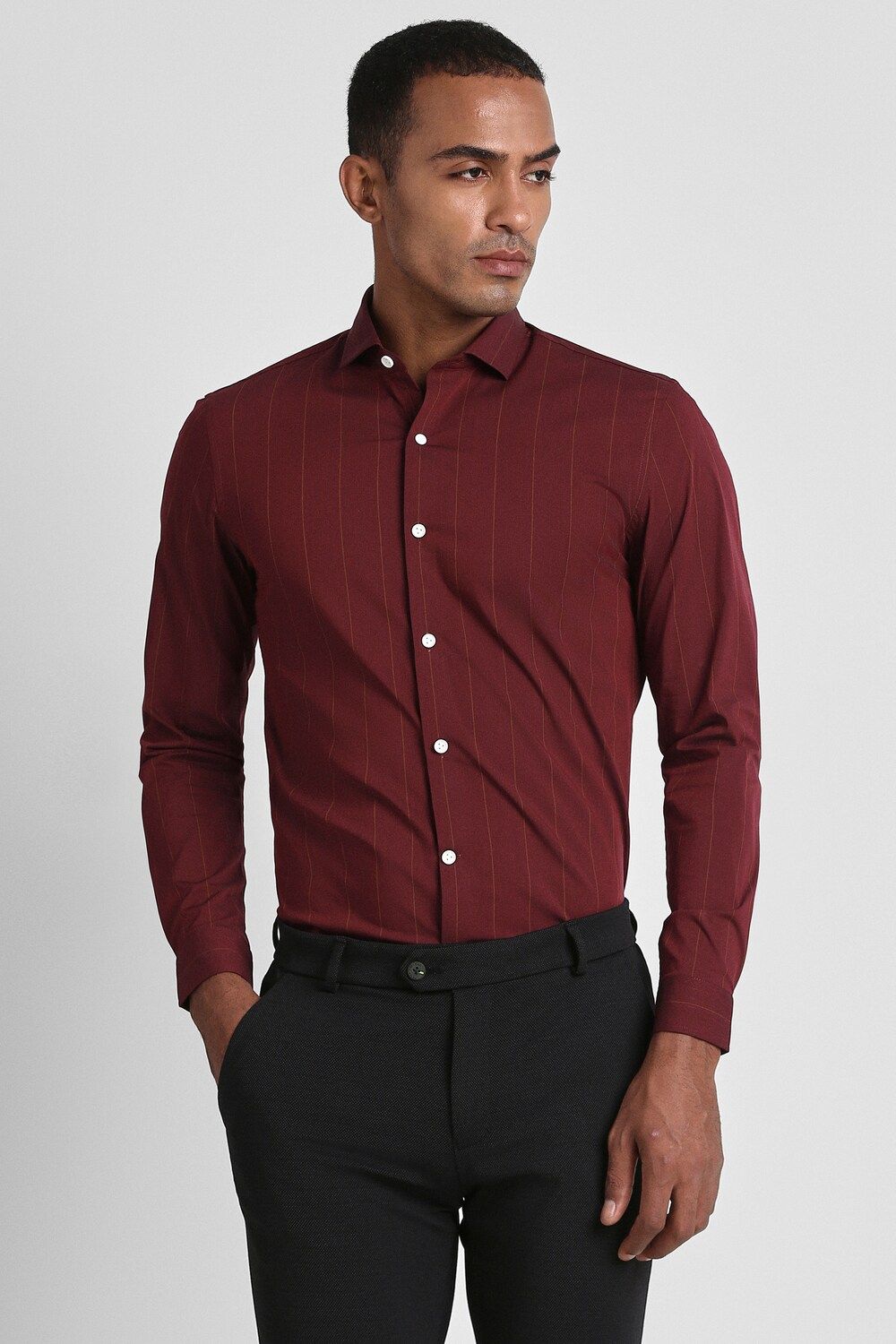 Men Maroon Super Slim Fit Formal Full Sleeves Formal Shirt