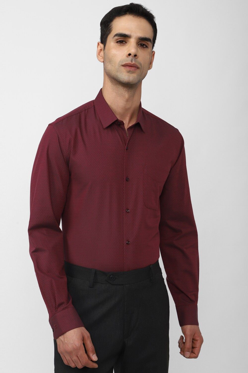 Men Maroon Slim Fit Formal Full Sleeves Formal Shirt