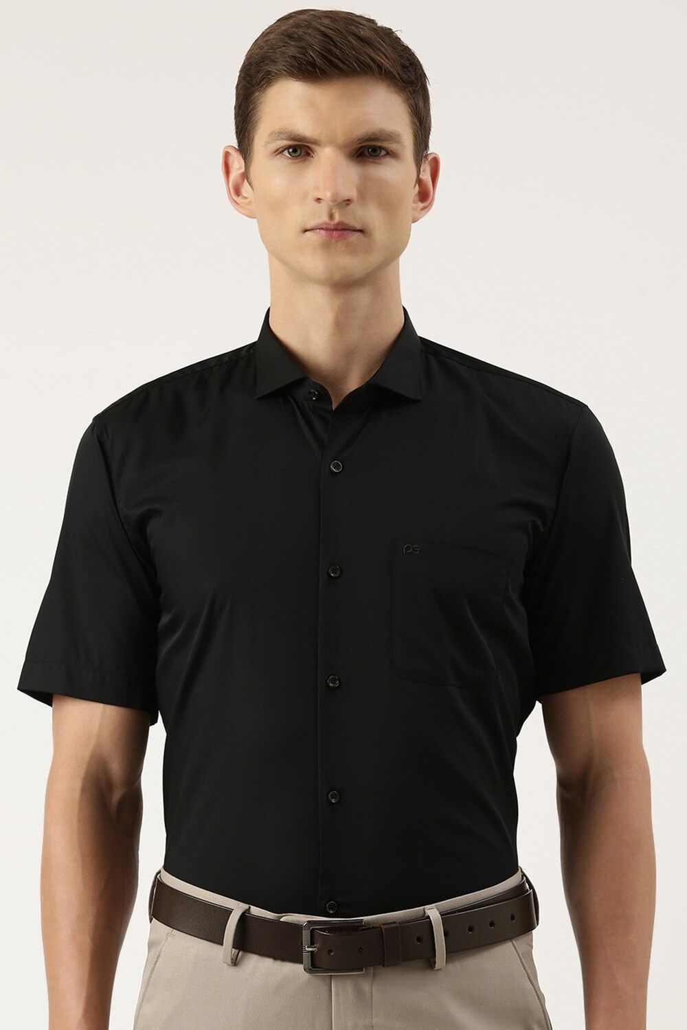 Men Black Regular Fit Formal Half Sleeves Formal Shirt