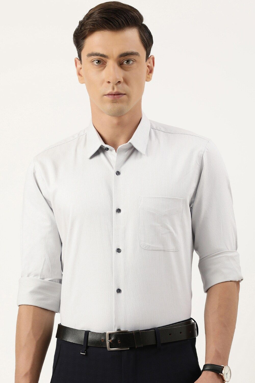 Men White Slim Fit Formal Full Sleeves Formal Shirt