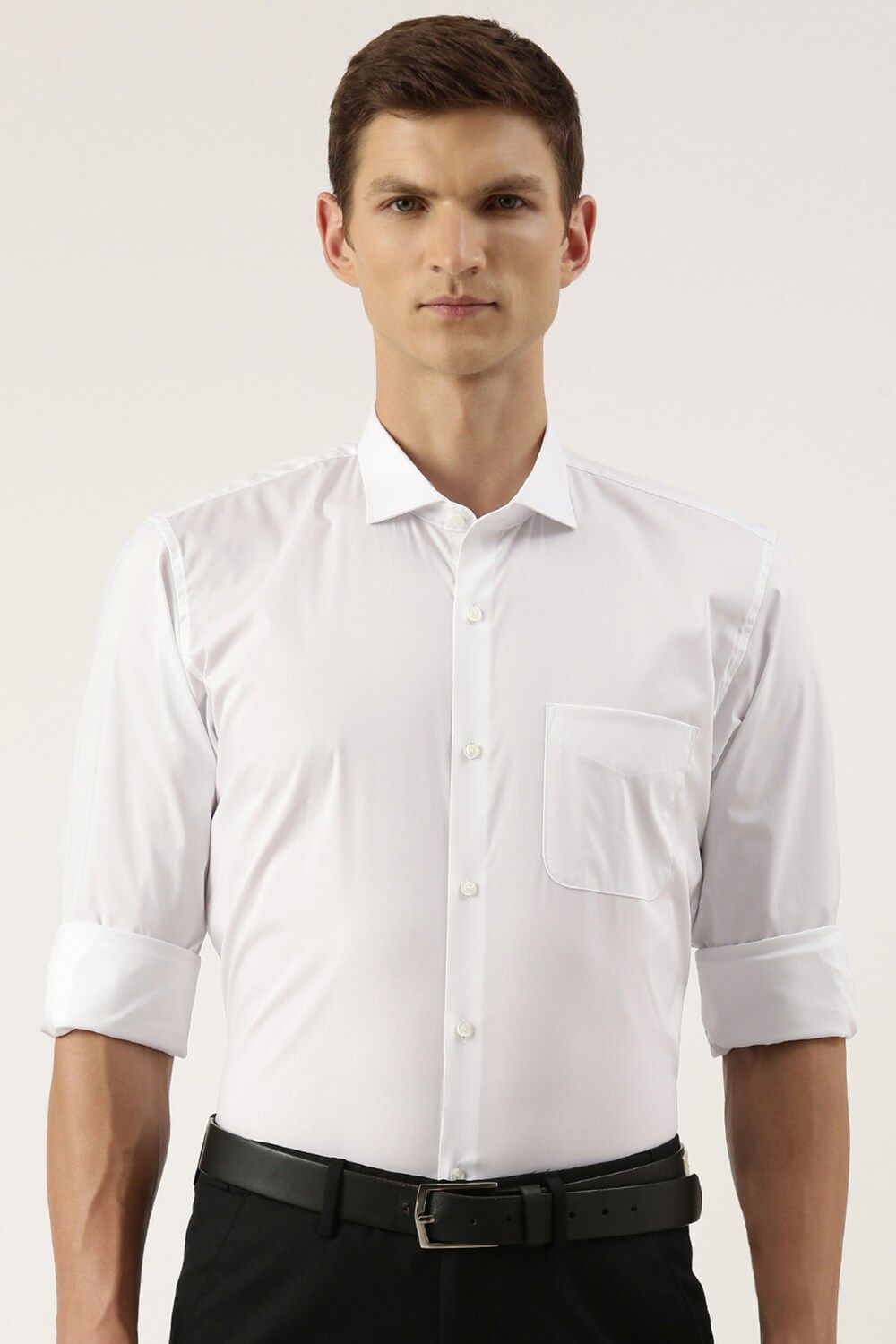 Men White Slim Fit Formal Full Sleeves Formal Shirt