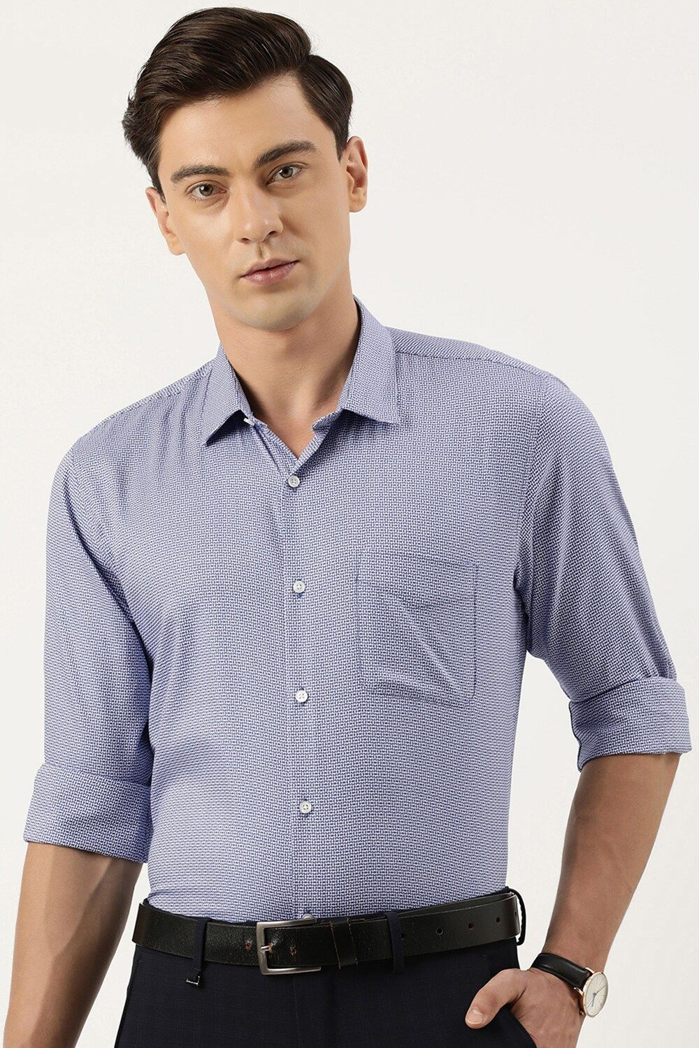 Men Blue Slim Fit Formal Full Sleeves Formal Shirt