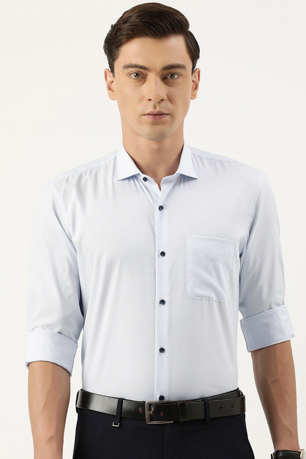 Men Blue Slim Fit Formal Full Sleeves Formal Shirt