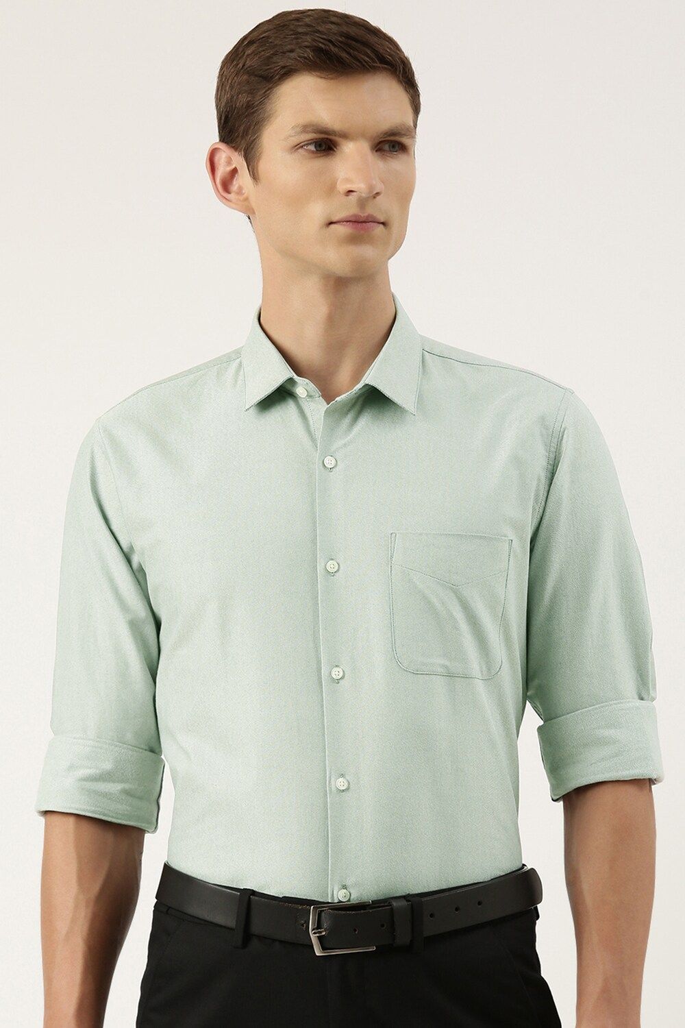 Men Green Slim Fit Formal Full Sleeves Formal Shirt