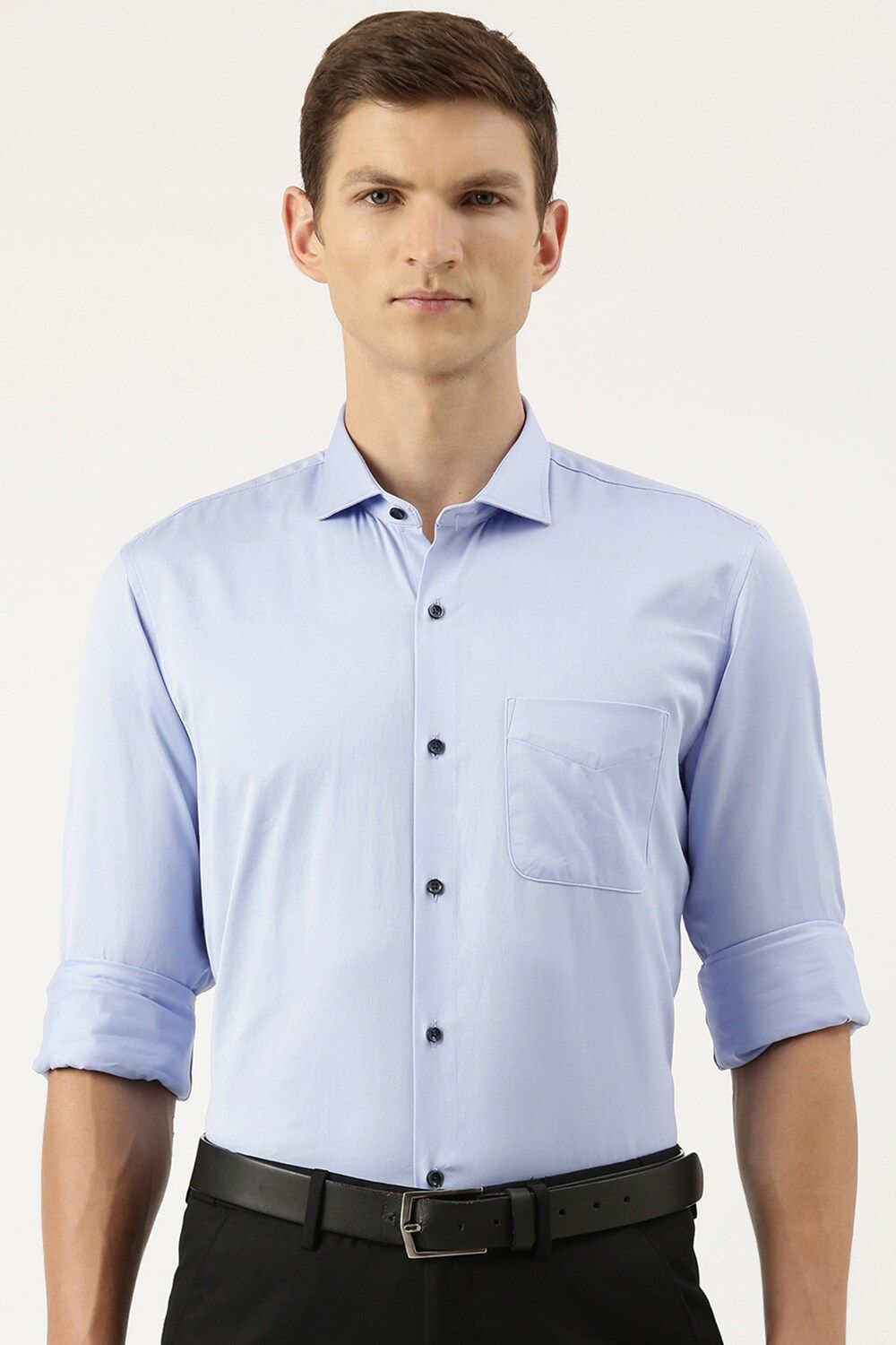 Men Blue Slim Fit Formal Full Sleeves Formal Shirt