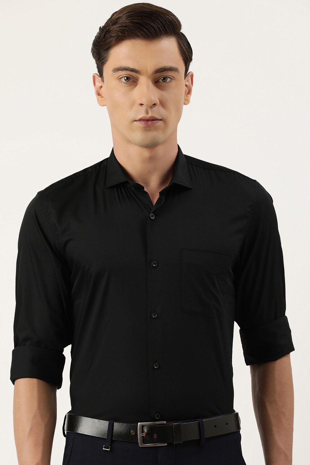 Men Black Slim Fit Formal Full Sleeves Formal Shirt