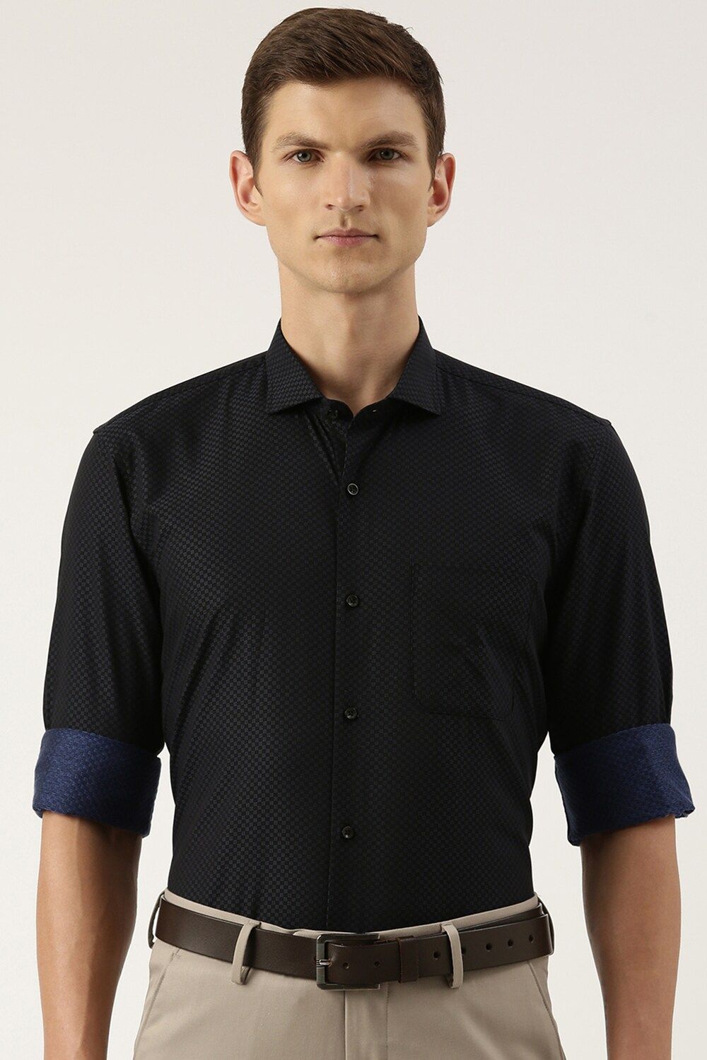 Men Black Regular Fit Formal Full Sleeves Formal Shirt