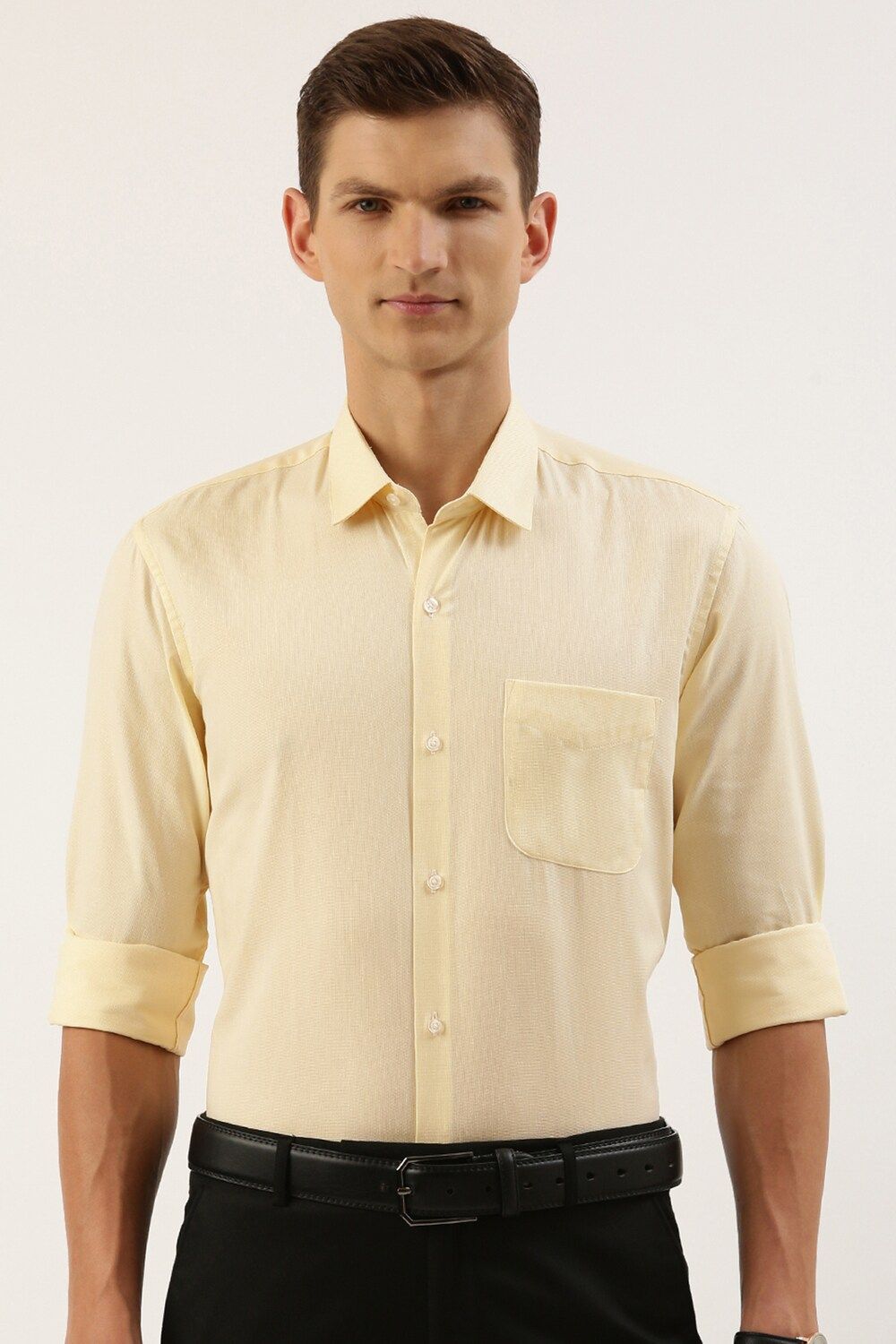 Men Yellow Regular Fit Formal Full Sleeves Formal Shirt