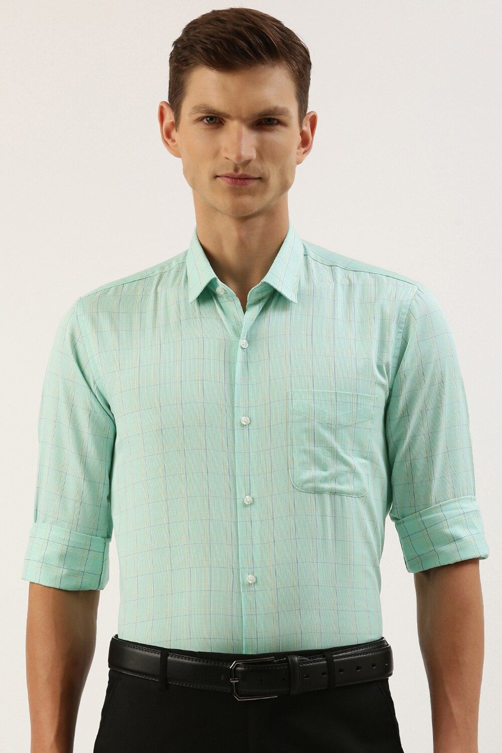 Men Green Regular Fit Formal Full Sleeves Formal Shirt