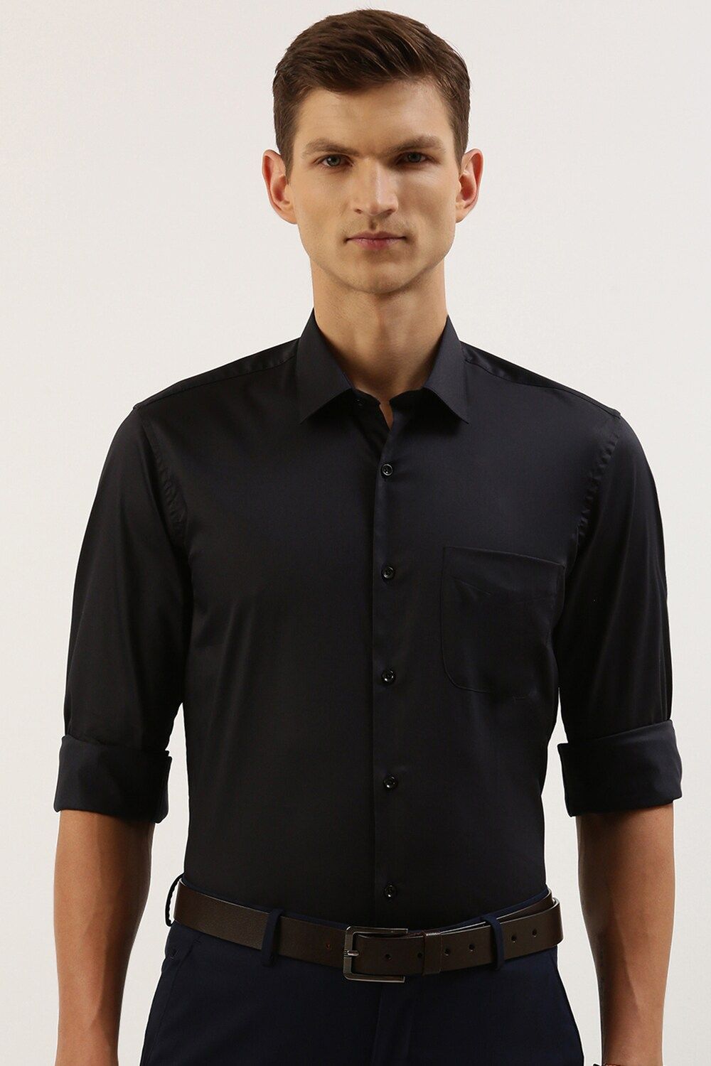 Men Black Regular Fit Formal Full Sleeves Formal Shirt