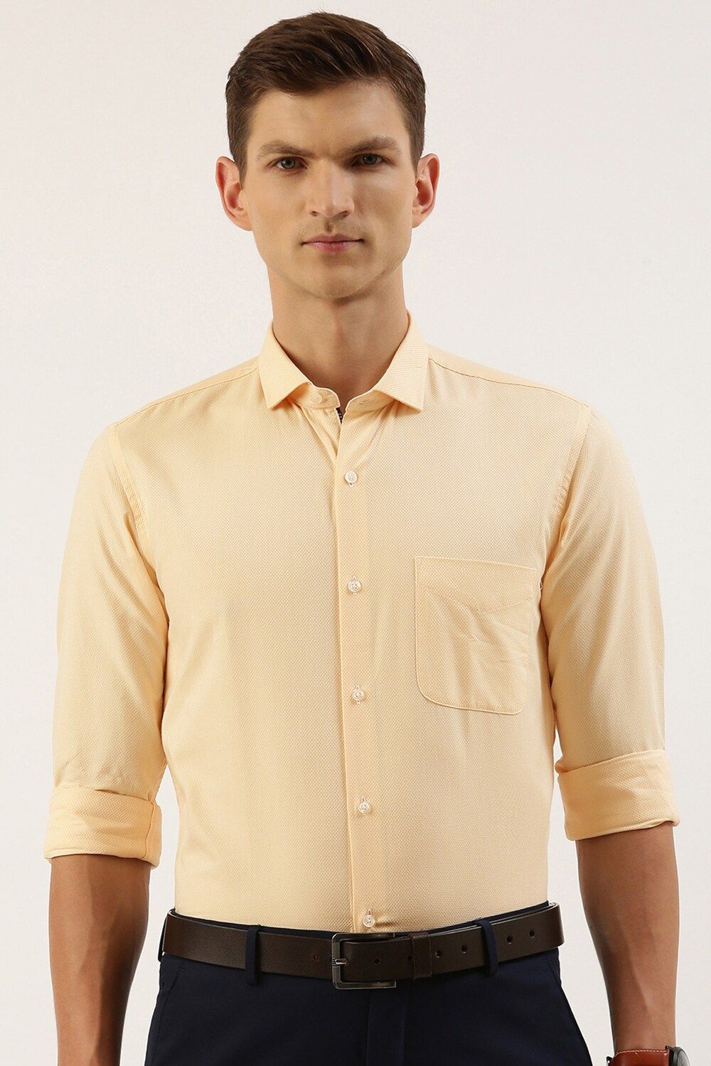 Men Beige Slim Fit Formal Full Sleeves Formal Shirt