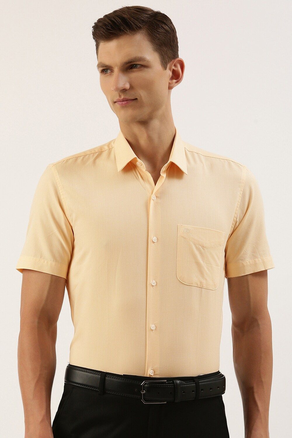 Men Beige Slim Fit Formal Half Sleeves Formal Shirt